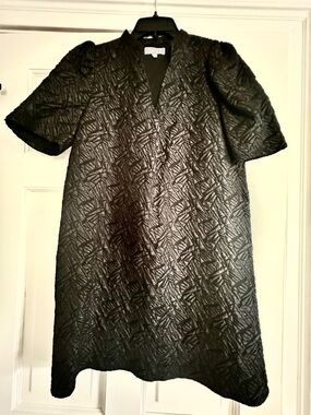 THML Black Brocade V-Neck Mini Dress